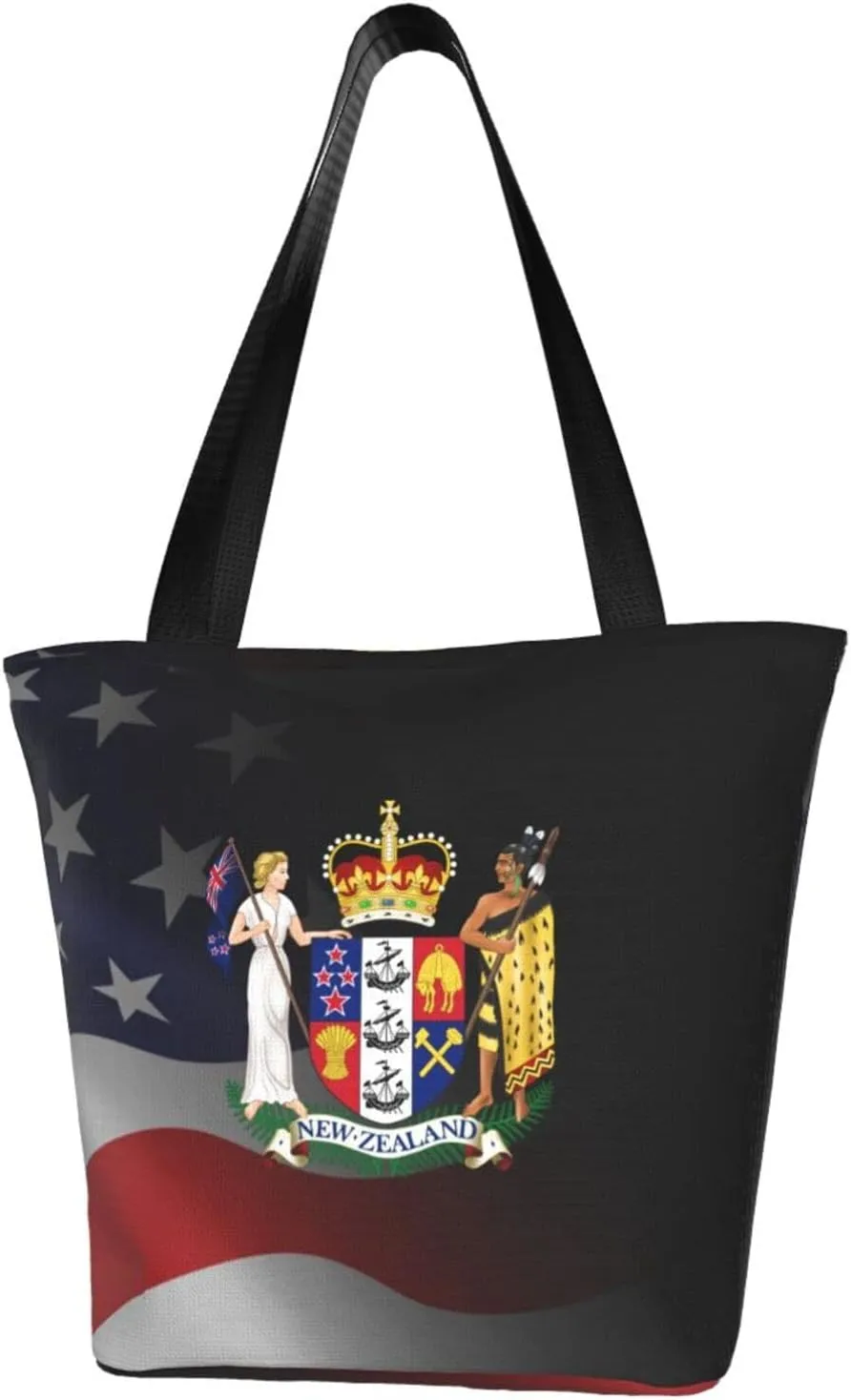 Rqwaaed Coat of Arms of New Zealand Women'S Casual One Shoulder Carry Shopping Bag Large Capacity Working Storage Handbag