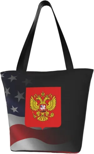 Rqwaaed Coat of Arms of Russian Women'S Casual One Shoulder Carry Shopping Bag Large Capacity Working Storage Handbag