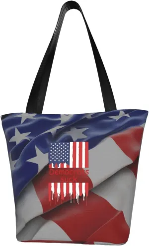 Rqwaaed Democrats Suck Women'S Casual One Shoulder Carry Shopping Bag Large Capacity Working Storage Handbag