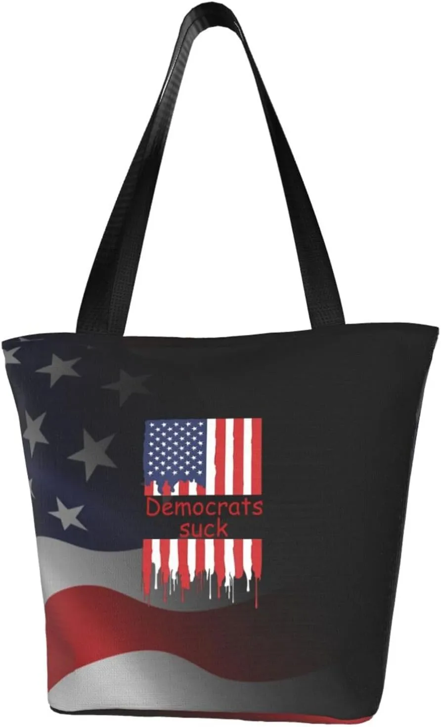 Rqwaaed Democrats Suck Women'S Casual One Shoulder Carry Shopping Bag Large Capacity Working Storage Handbag