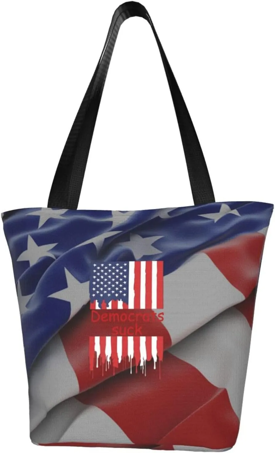 Rqwaaed Democrats Suck Women'S Casual One Shoulder Carry Shopping Bag Large Capacity Working Storage Handbag