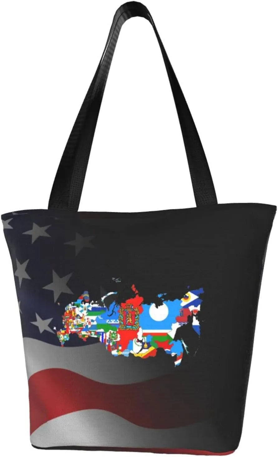 Rqwaaed Flag of Russian Women'S Casual One Shoulder Carry Shopping Bag Large Capacity Working Storage Handbag