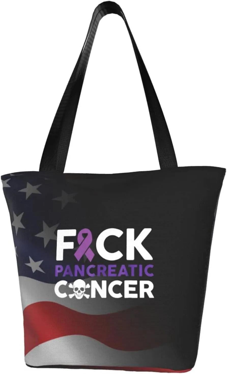 Rqwaaed Fuck Pancreatic Cancer Women'S Casual One Shoulder Carry Shopping Bag Large Capacity Working Storage Handbag