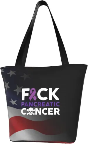 Rqwaaed Fuck Pancreatic Cancer Women'S Casual One Shoulder Carry Shopping Bag Large Capacity Working Storage Handbag