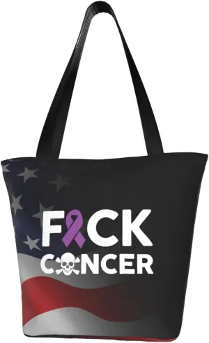 Rqwaaed Fuck Pancreatic Cancer Women'S Casual One Shoulder Carry Shopping Bag Large Capacity Working Storage Handbag