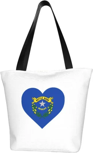Rqwaaed Nevada State Flag Heart Women'S Casual One Shoulder Carry Shopping Bag Large Capacity Working Storage Handbag