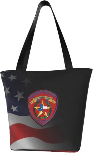 Rqwaaed Texas Highway Patrol Women'S Casual One Shoulder Carry Shopping Bag Large Capacity Working Storage Handbag