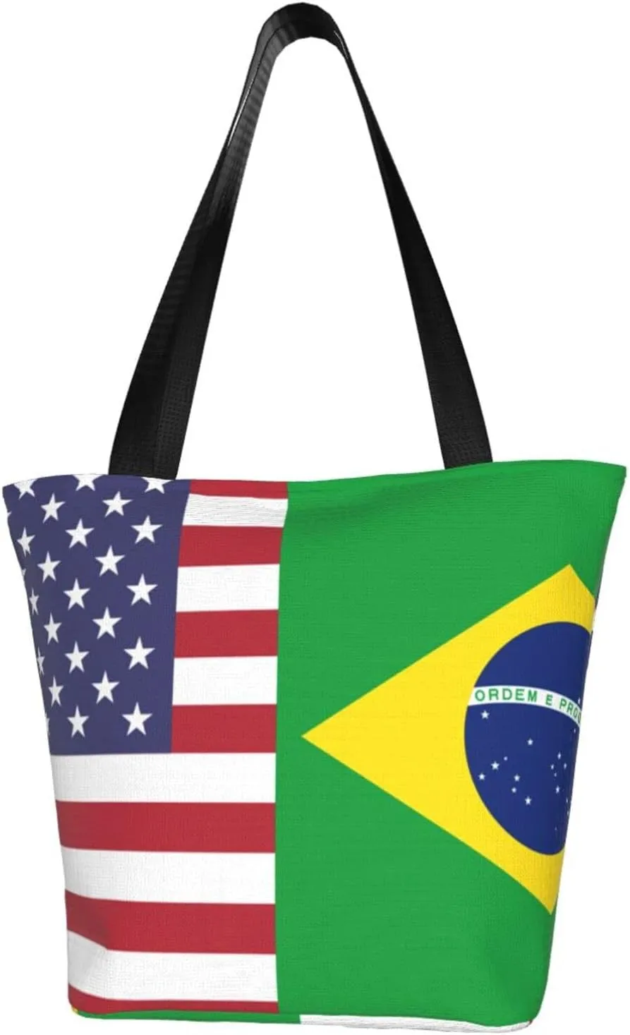 Rqwaaed US-Brazil Friendship Flag Women'S Casual One Shoulder Carry Shopping Bag Large Capacity Working Storage Handbag