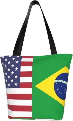 Rqwaaed US-Brazil Friendship Flag Women'S Casual One Shoulder Carry Shopping Bag Large Capacity Working Storage Handbag