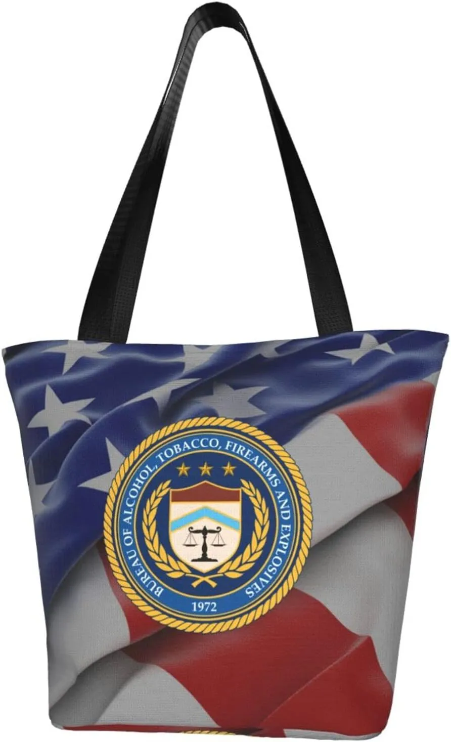 Rqwaaed US Bureau of Alcohol Tobacco and Firearms ATF Women'S Casual One Shoulder Carry Shopping Bag Large Capacity Working Storage Handbag