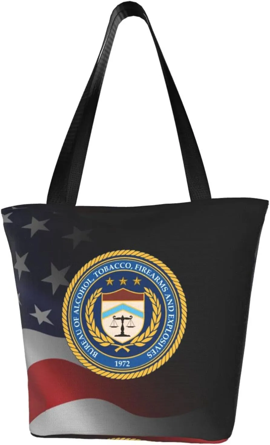 Rqwaaed US Bureau of Alcohol Tobacco and Firearms ATF Women'S Casual One Shoulder Carry Shopping Bag Large Capacity Working Storage Handbag
