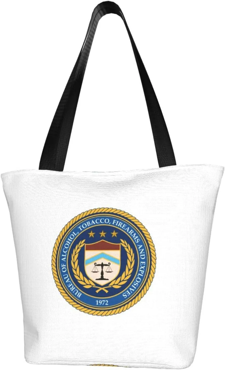 Rqwaaed US Bureau of Alcohol Tobacco and Firearms ATF Women'S Casual One Shoulder Carry Shopping Bag Large Capacity Working Storage Handbag