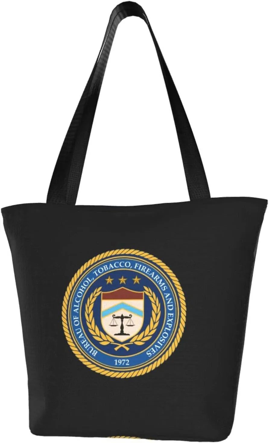 Rqwaaed US Bureau of Alcohol Tobacco and Firearms ATF Women'S Casual One Shoulder Carry Shopping Bag Large Capacity Working Storage Handbag