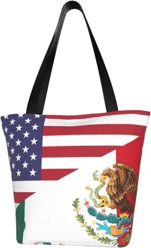 Rqwaaed US-Mexico Friendship Flag Women'S Casual One Shoulder Carry Shopping Bag Large Capacity Working Storage Handbag