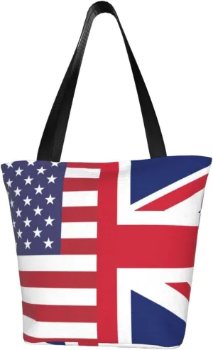 Rqwaaed US-UK Friendship Flag Women'S Casual One Shoulder Carry Shopping Bag Large Capacity Working Storage Handbag