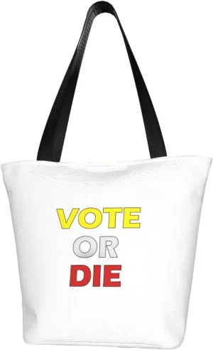 Rqwaaed Vote Or Die Women'S Casual One Shoulder Carry Shopping Bag Large Capacity Working Storage Handbag