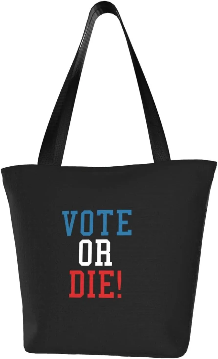 Rqwaaed Vote Or Die Women'S Casual One Shoulder Carry Shopping Bag Large Capacity Working Storage Handbag