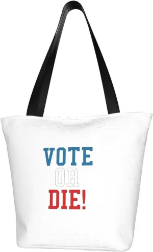 Rqwaaed Vote Or Die Women'S Casual One Shoulder Carry Shopping Bag Large Capacity Working Storage Handbag