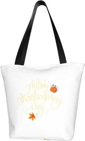 Rqwaaed Welcome Fall Hello Thanksgiving Day Women'S Casual One Shoulder Carry Shopping Bag Large Capacity Working Storage Handbag
