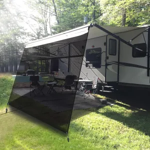 RV Awning Sun Shade Screen with Zipper Sunshade 14' x 9'（Fit for 15', RV Awning Screen Camper Trailer Black Mesh UV Blocker Complete Kits, Provide Shadew and Privacy