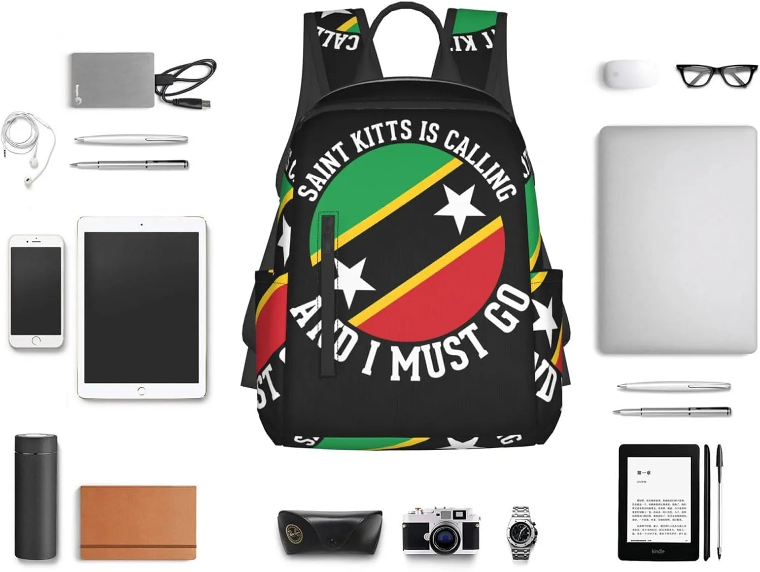 Saint Kitts Is Calling And I Must Go Casual Laptop Backpack Travel Rucksack Sports Daypack Adjustable Strap Bags with Multi-Pockets for Working Running Camping