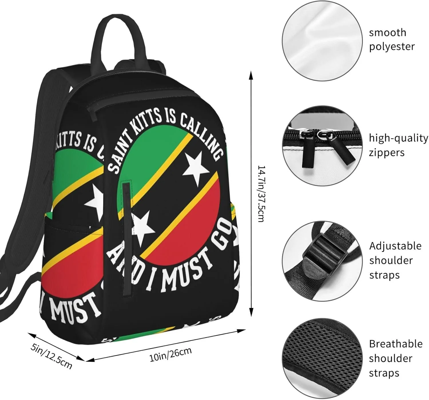 Saint Kitts Is Calling And I Must Go Casual Laptop Backpack Travel Rucksack Sports Daypack Adjustable Strap Bags with Multi-Pockets for Working Running Camping