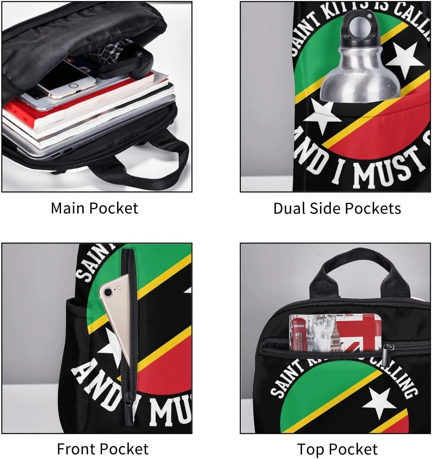 Saint Kitts Is Calling And I Must Go Casual Laptop Backpack Travel Rucksack Sports Daypack Adjustable Strap Bags with Multi-Pockets for Working Running Camping