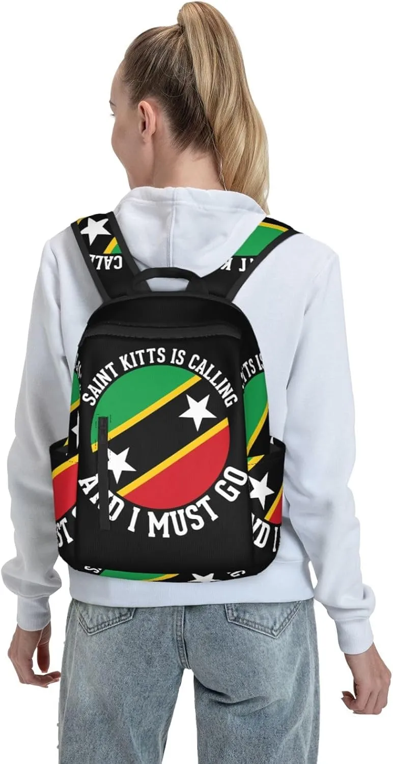 Saint Kitts Is Calling And I Must Go Casual Laptop Backpack Travel Rucksack Sports Daypack Adjustable Strap Bags with Multi-Pockets for Working Running Camping