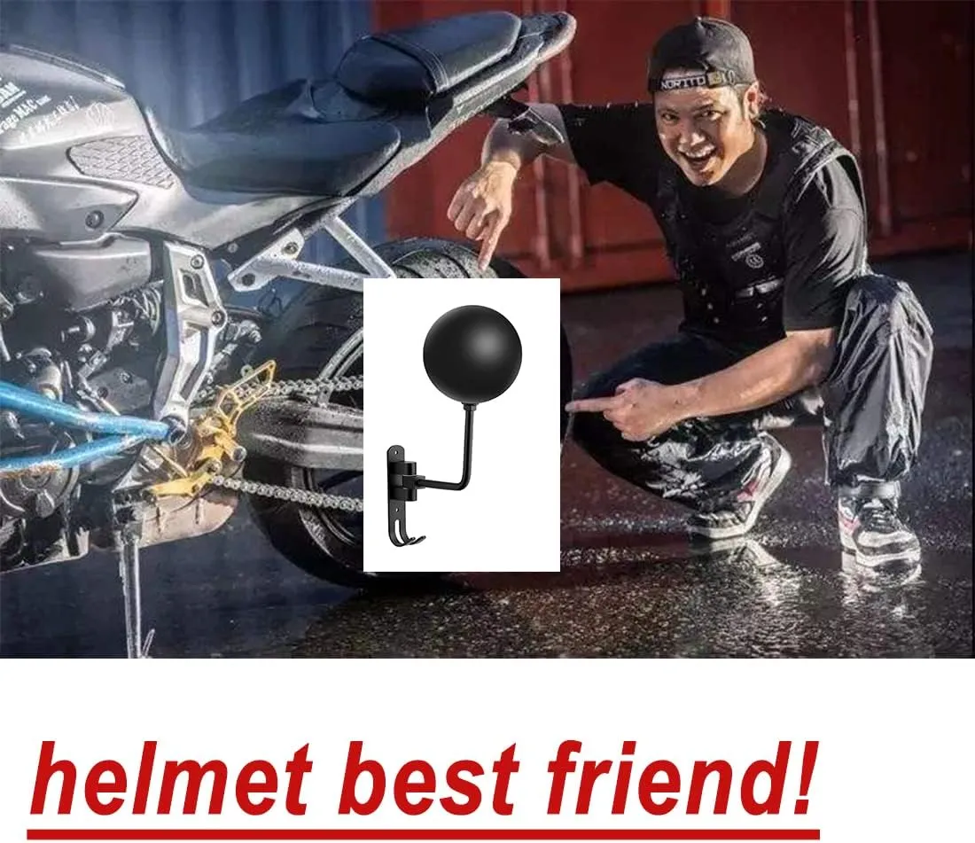 SANGMO 3 Pack 180° Motorcycle Helmet Rack, Rotation Metal Helmet Holder Wall Mount, Helmet Holder Bike with 2 Hooks Helmet Hanger for Motorcycle Bike Coats, Caps, Baseballs, Rugby Helmet(3 Pack)