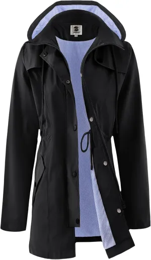 SaphiRose Women's Long Rain Jacket Waterproof Rain Coat with Hood Outdoor Light Raincoats Windbreaker