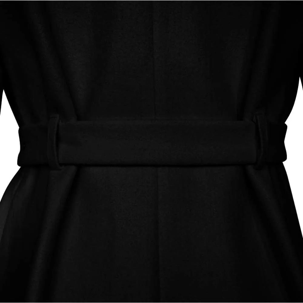 SAUKOLE Women's Winter Wool Trench Coat Wrap Large Collar High Low Jacket Outwear with Belt