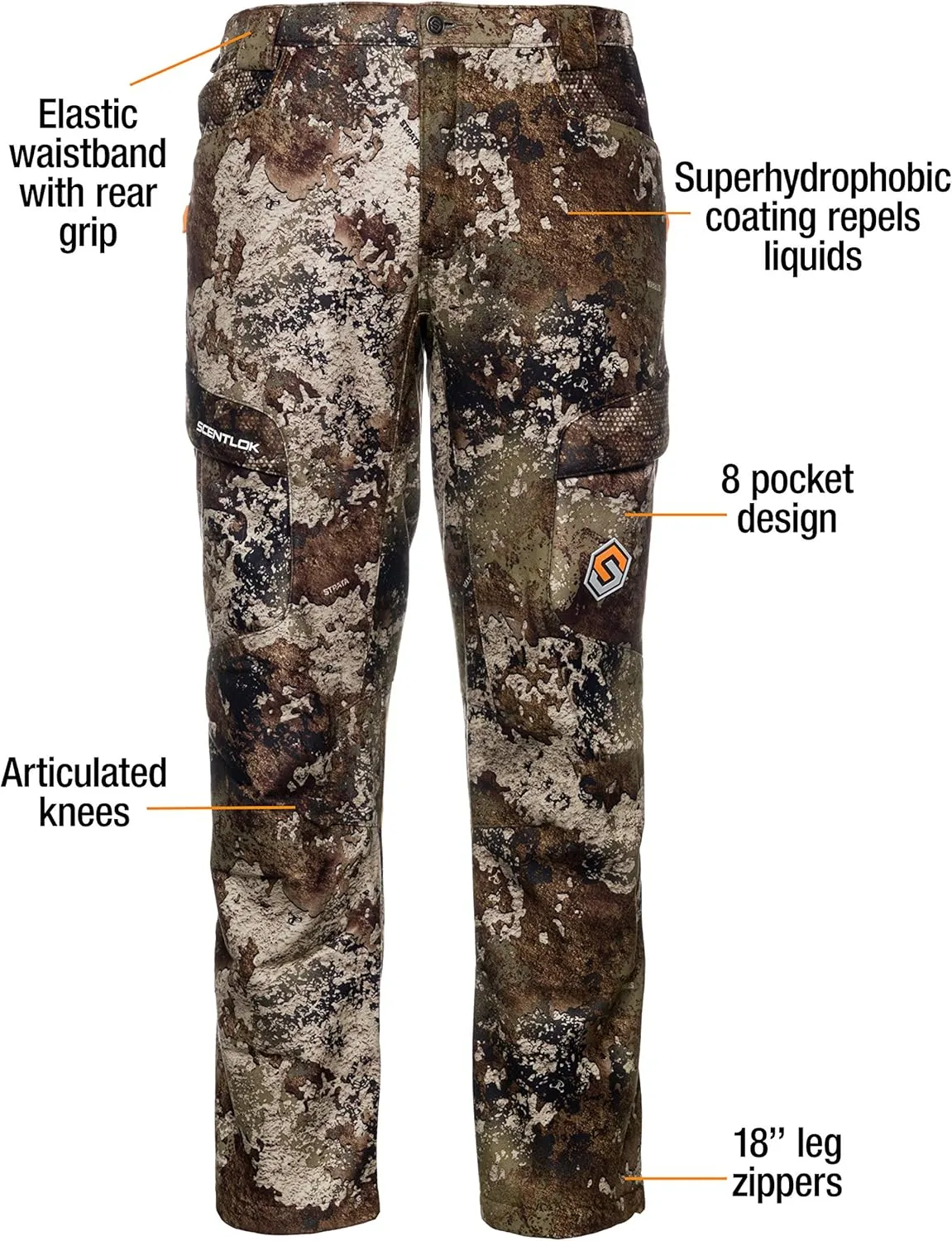 ScentLok Forefront Camo Hunting Pants - Midweight & Water Repellent Pants with Carbon Alloy Odor Reducing Technology