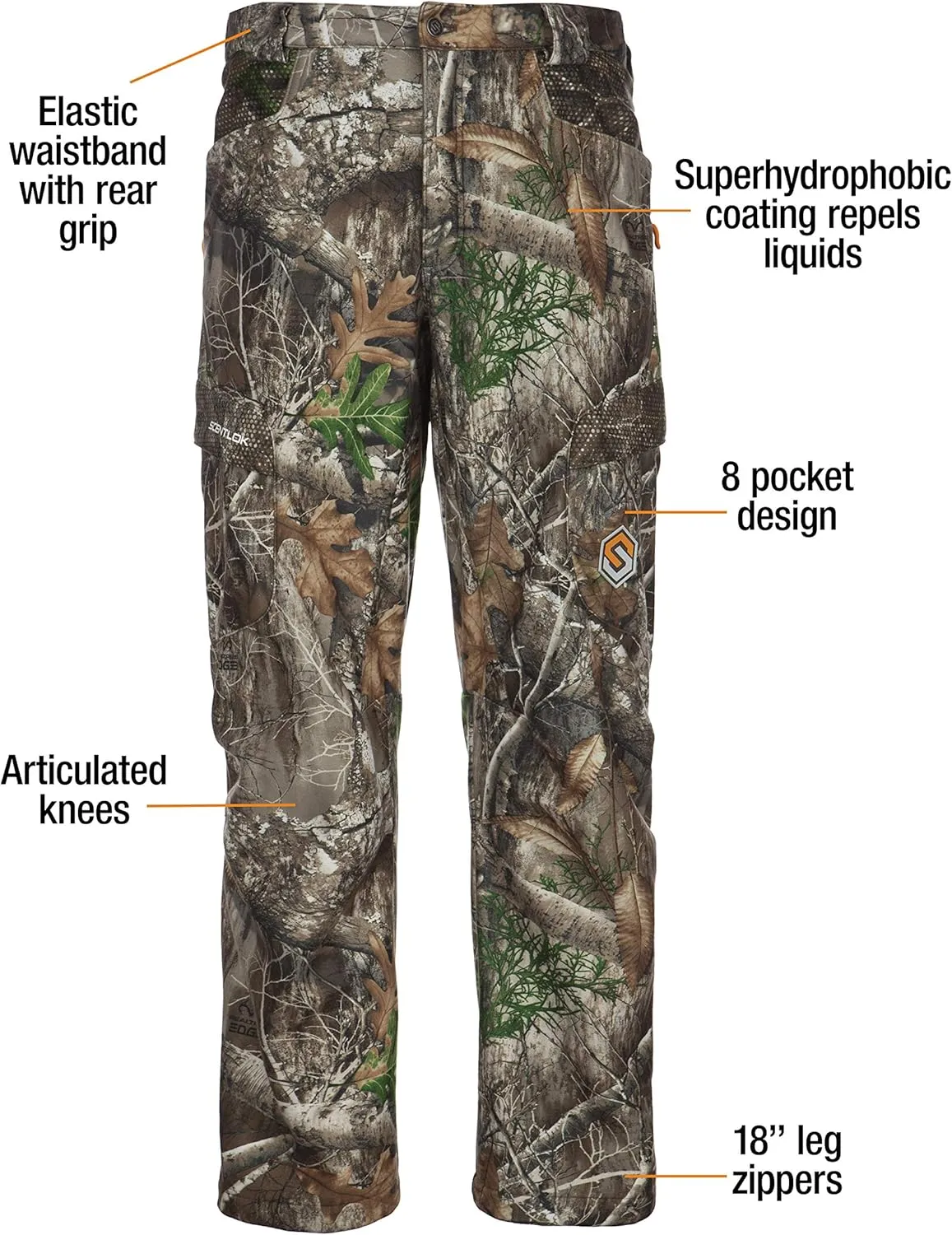 ScentLok Forefront Camo Hunting Pants - Midweight & Water Repellent Pants with Carbon Alloy Odor Reducing Technology
