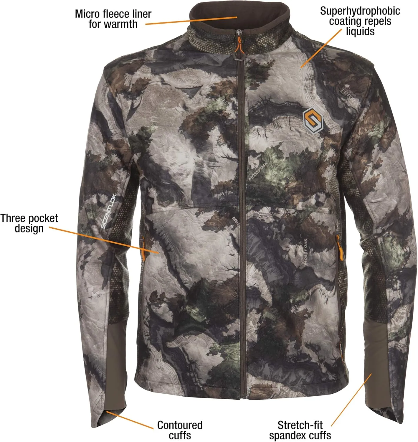 ScentLok Forefront Midweight Water Repellent Camo Hunting Jacket for Men - Mossy Oak Terra Gila
