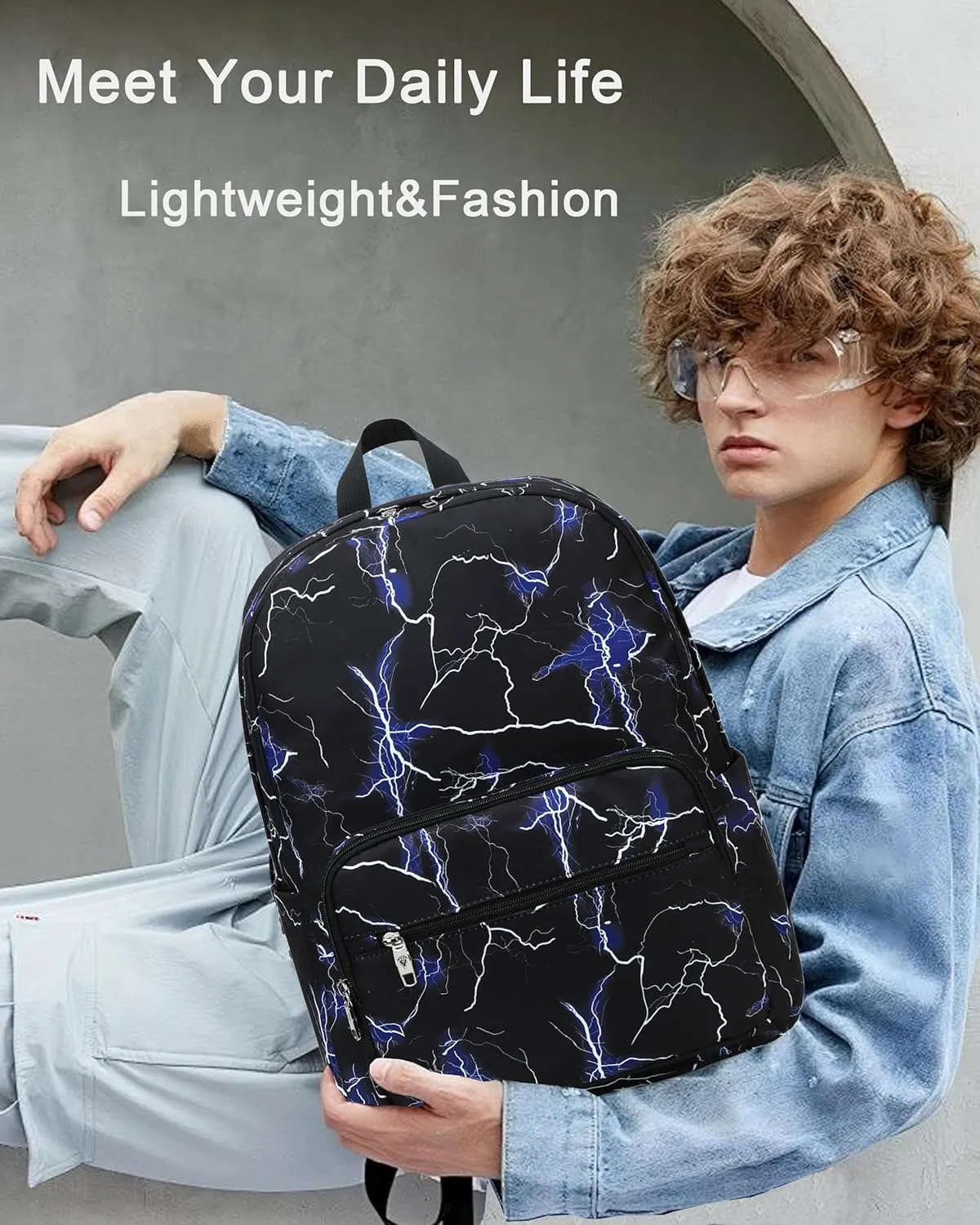 School Backpack Set For Girls Boys College Bookbag Laptop Backpacks 3PCS Kids Elementary Middle Schoolbag With Lunch Bag Casual Travel Daypack For Teens Students Women Men-Lightning Blue