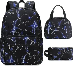 School Backpack Set For Girls Boys College Bookbag Laptop Backpacks 3PCS Kids Elementary Middle Schoolbag With Lunch Bag Casual Travel Daypack For Teens Students Women Men-Lightning Blue