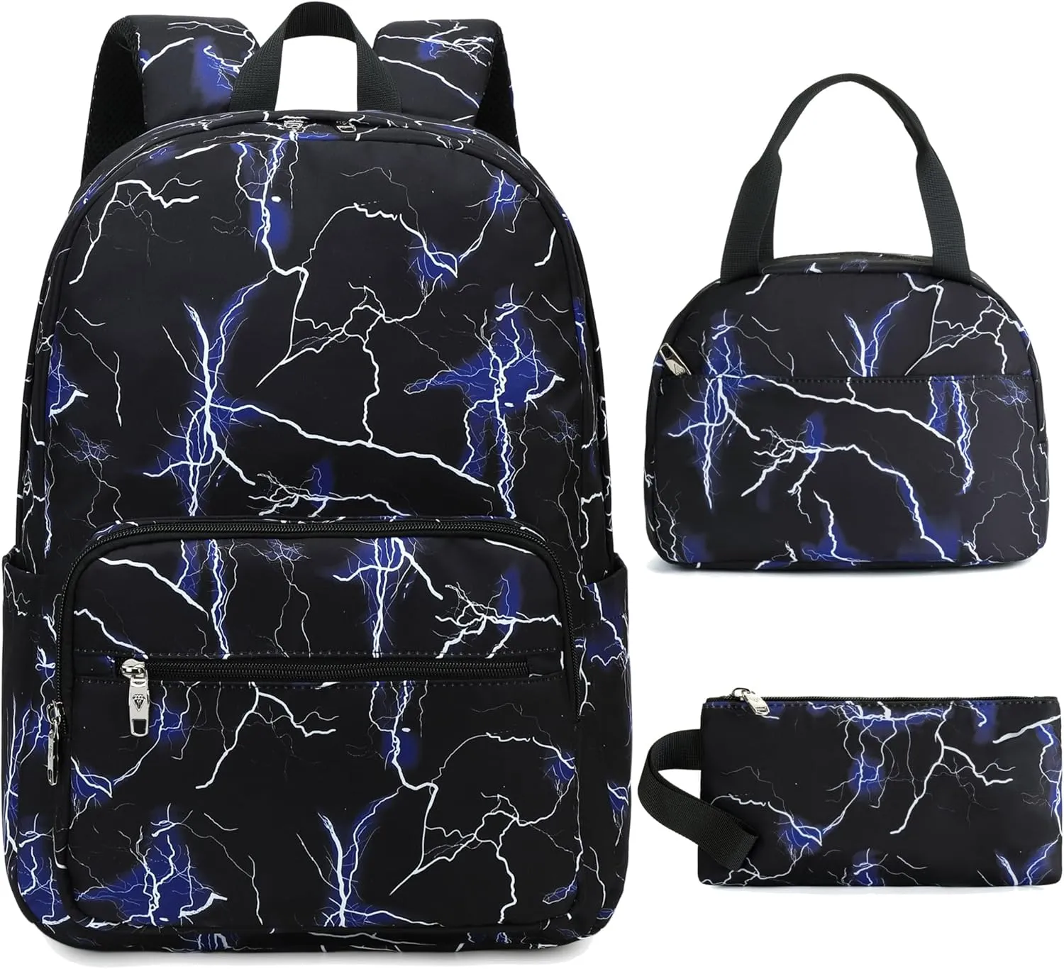 School Backpack Set For Girls Boys College Bookbag Laptop Backpacks 3PCS Kids Elementary Middle Schoolbag With Lunch Bag Casual Travel Daypack For Teens Students Women Men-Lightning Blue