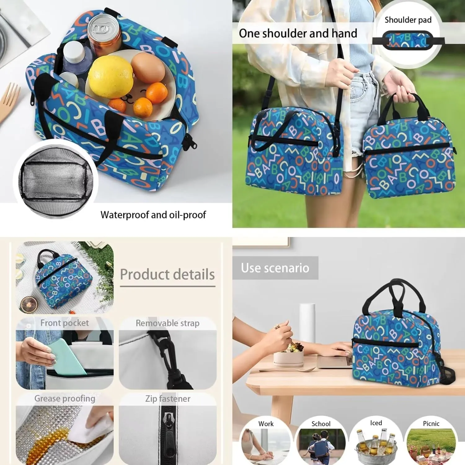 School Backpacks Alphabet Backpack with Lunch Bag and Pencil Case Lightweight and School Bag Set for 6 Years Old Girls Reusable Thermal Lunch Container