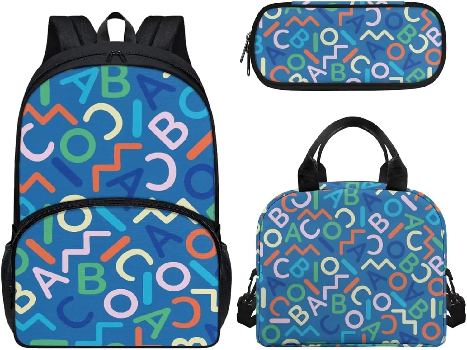 School Backpacks Alphabet Backpack with Lunch Bag and Pencil Case Lightweight and School Bag Set for 6 Years Old Girls Reusable Thermal Lunch Container