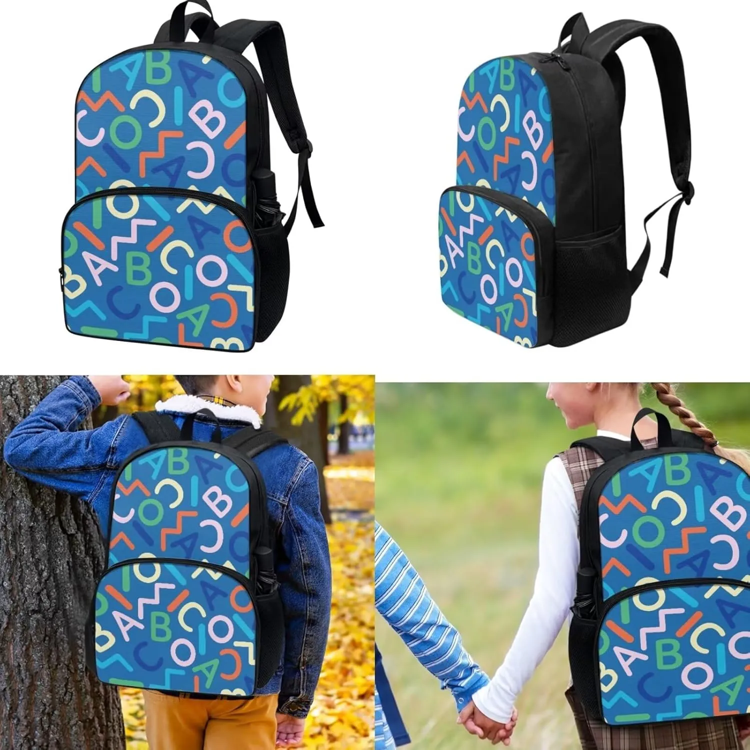School Backpacks Alphabet Backpack with Lunch Bag and Pencil Case Lightweight and School Bag Set for 6 Years Old Girls Reusable Thermal Lunch Container