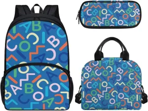 School Backpacks Alphabet Backpack with Lunch Bag and Pencil Case Lightweight and School Bag Set for 6 Years Old Girls Reusable Thermal Lunch Container