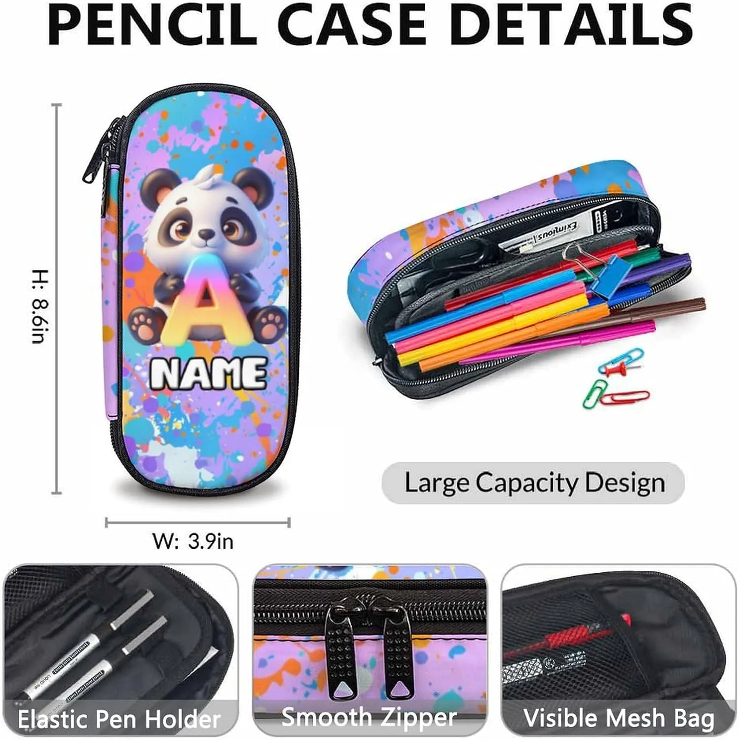 School Backpacks for Girls, Custom Panda Backpack Set for Kids, Personalized Name Monogram Bookbag with Lunchbox for Students Children, Back to School Essentials for Camping, Travel