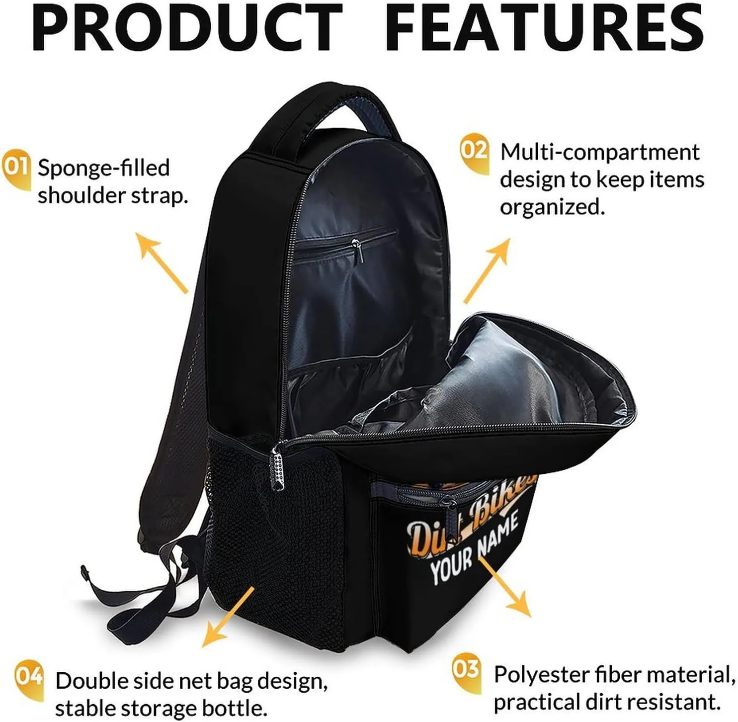 School Backpacks Gifts for Kids Boys - Custom Name 17 Inches Dirt Bike Lightweight Bookbag for Teens Children - Bike Backpack for Primary Elementary Middle School Supplies