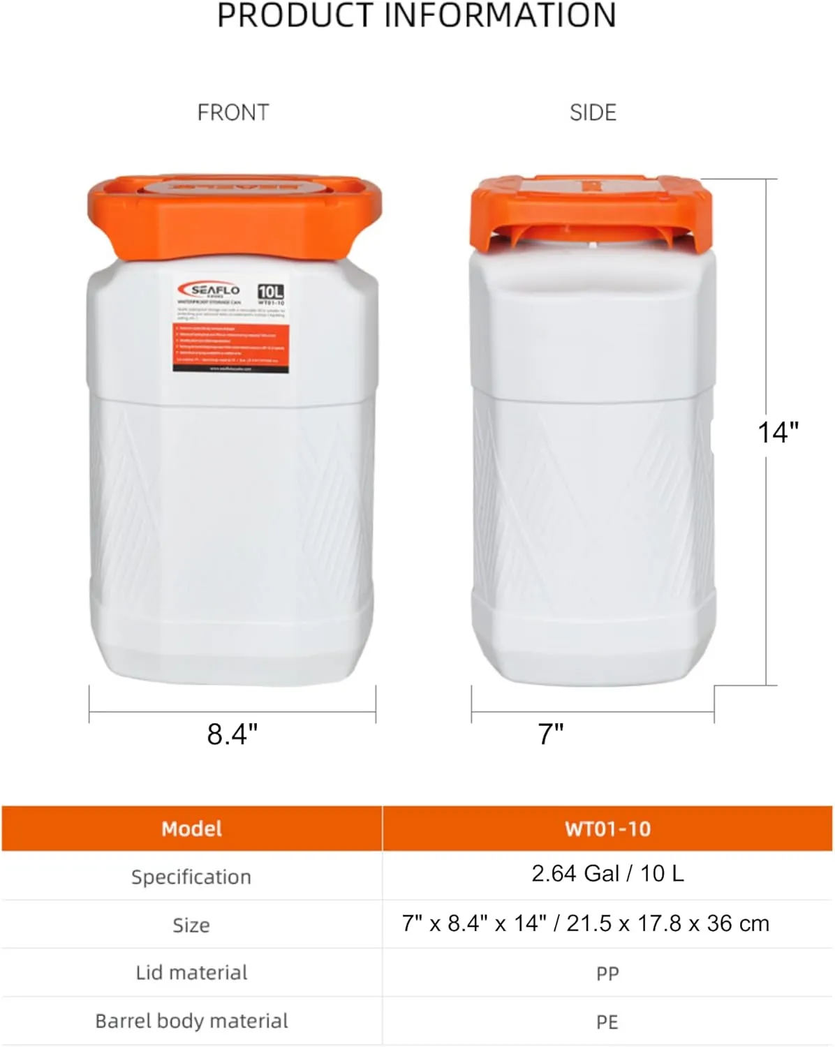 SEAFLO Waterproof Storage Bins with Lid for Marine, RV, Storage, Kayak, Camping 2.64 Gal / 10 L