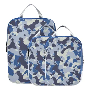 Seamless Blue Black Grey Urban Horizontal Camouflage Camo Pattern 3 Set Packing Cubes, Waterproof Check Oxford cloth Organizers, Travel Packing Toiletry Storage Bag