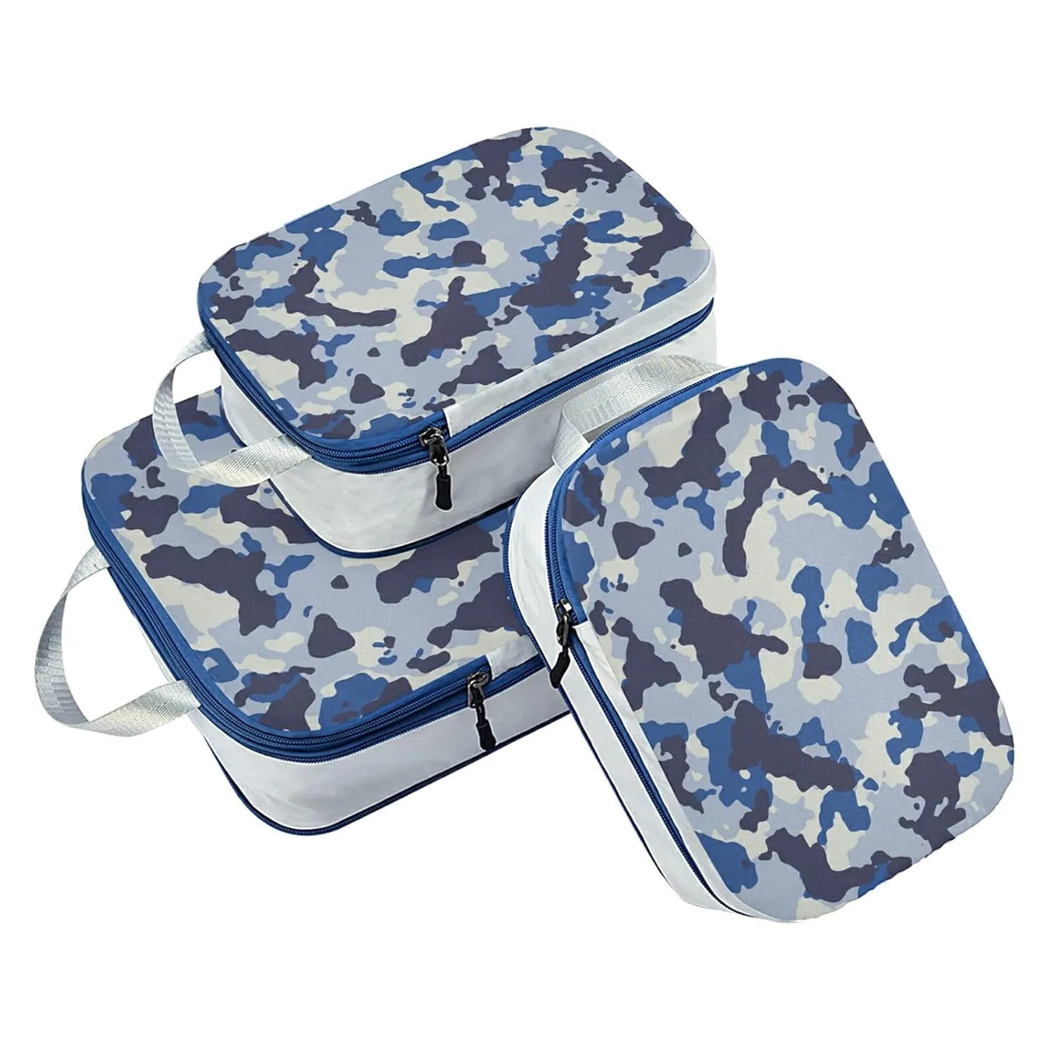 Seamless Blue Black Grey Urban Horizontal Camouflage Camo Pattern 3 Set Packing Cubes, Waterproof Check Oxford cloth Organizers, Travel Packing Toiletry Storage Bag