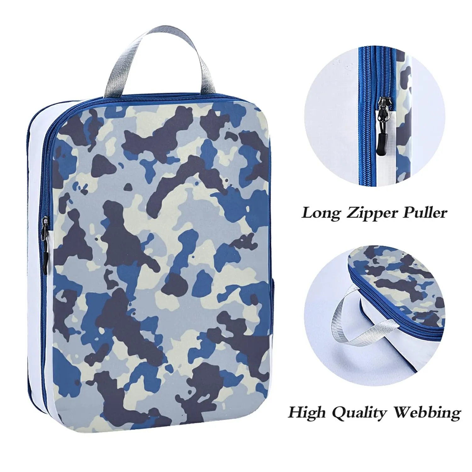 Seamless Blue Black Grey Urban Horizontal Camouflage Camo Pattern 3 Set Packing Cubes, Waterproof Check Oxford cloth Organizers, Travel Packing Toiletry Storage Bag