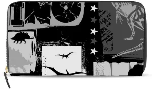 Seamless Dinosaurs White Black Patchwork Leather Long Wallet Organizer with Zipper Purse Clutch Bag for Women Men Key Card Coin Passport Checkbook 8 x 4 inch
