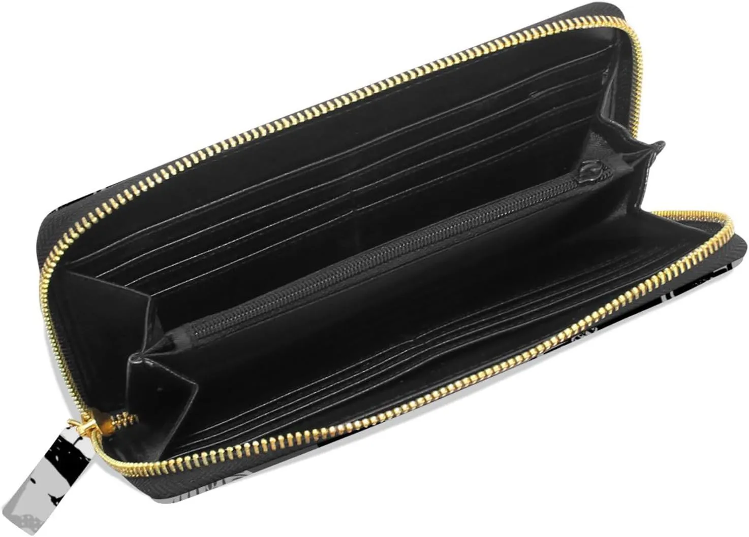 Seamless Dinosaurs White Black Patchwork Leather Long Wallet Organizer with Zipper Purse Clutch Bag for Women Men Key Card Coin Passport Checkbook 8 x 4 inch