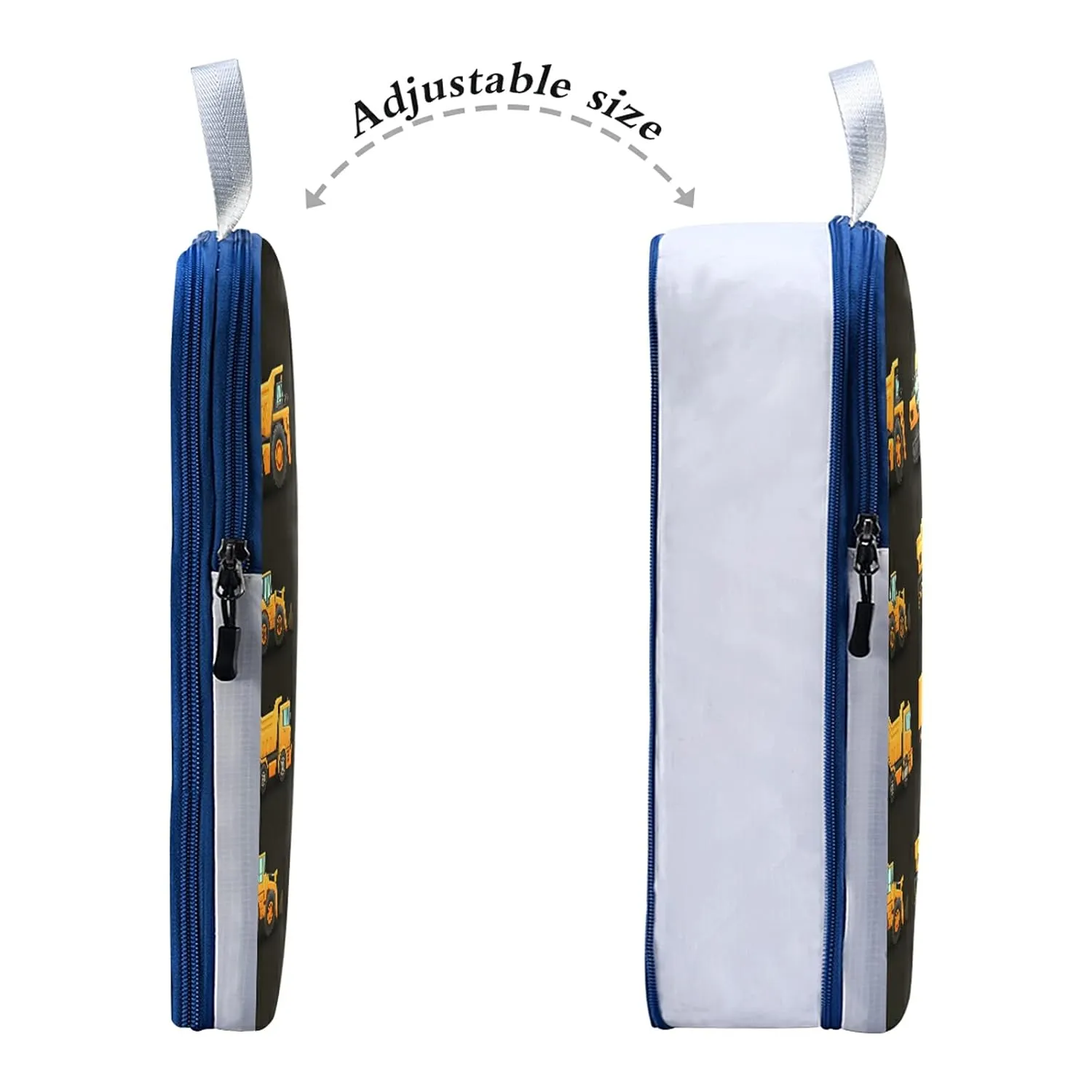 Seamless Yellow Construction Machinery Trucks, Crane, Loader Bulldozer 3 Set Packing Cubes, Waterproof Check Oxford cloth Organizers, Travel Packing Toiletry Storage Bag